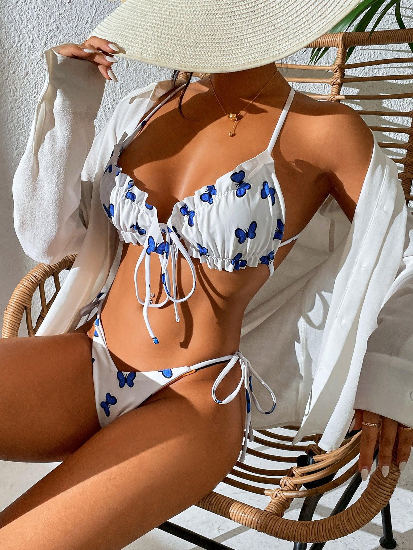 Butterfly Print Lace-up Sexy Bikini