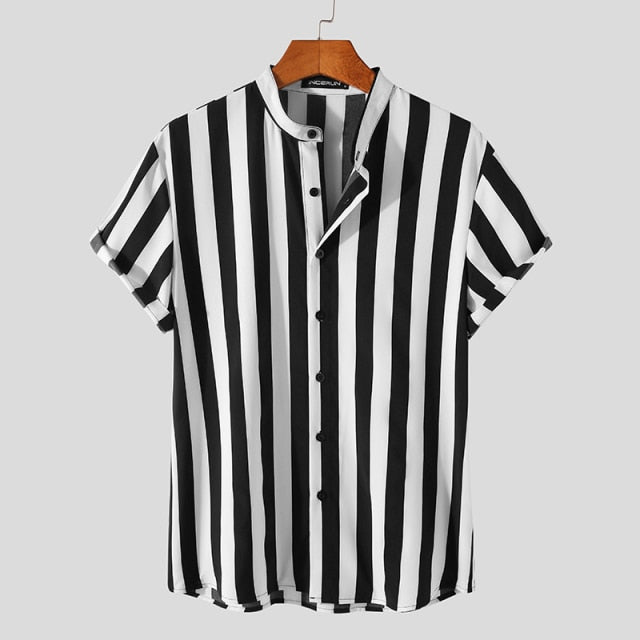Stylish ButtonSummer Casual Tops Striped Men Shirt