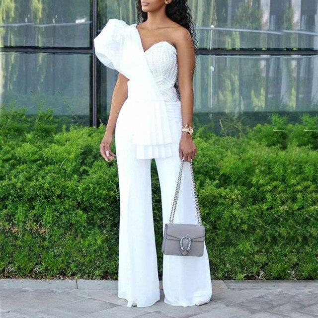 Nukty Elegant Strapless Long Rompers Women Jumpsuit Summer Sleeveless Wide Leg Club Party Outfits Lady Plus Size 3XL White Overalls