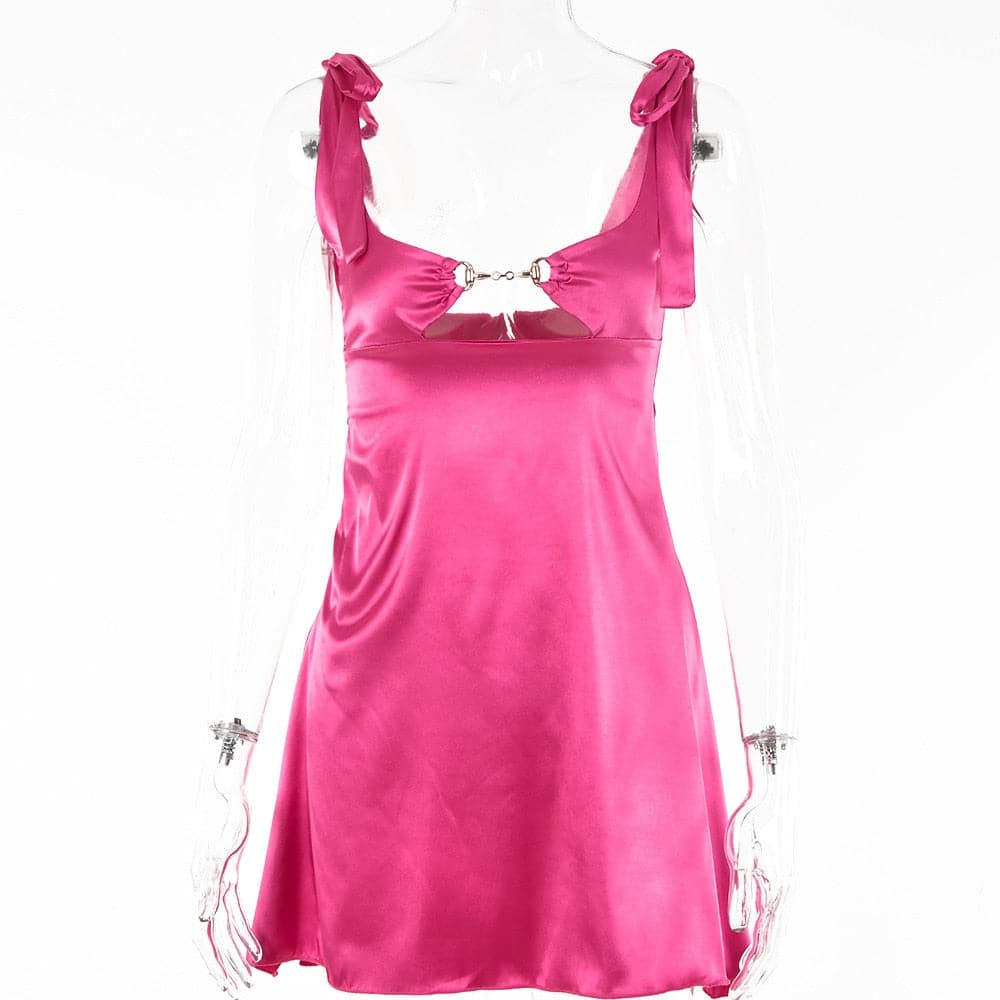 Y2K Pink Chain Linked Satin Mini Dress