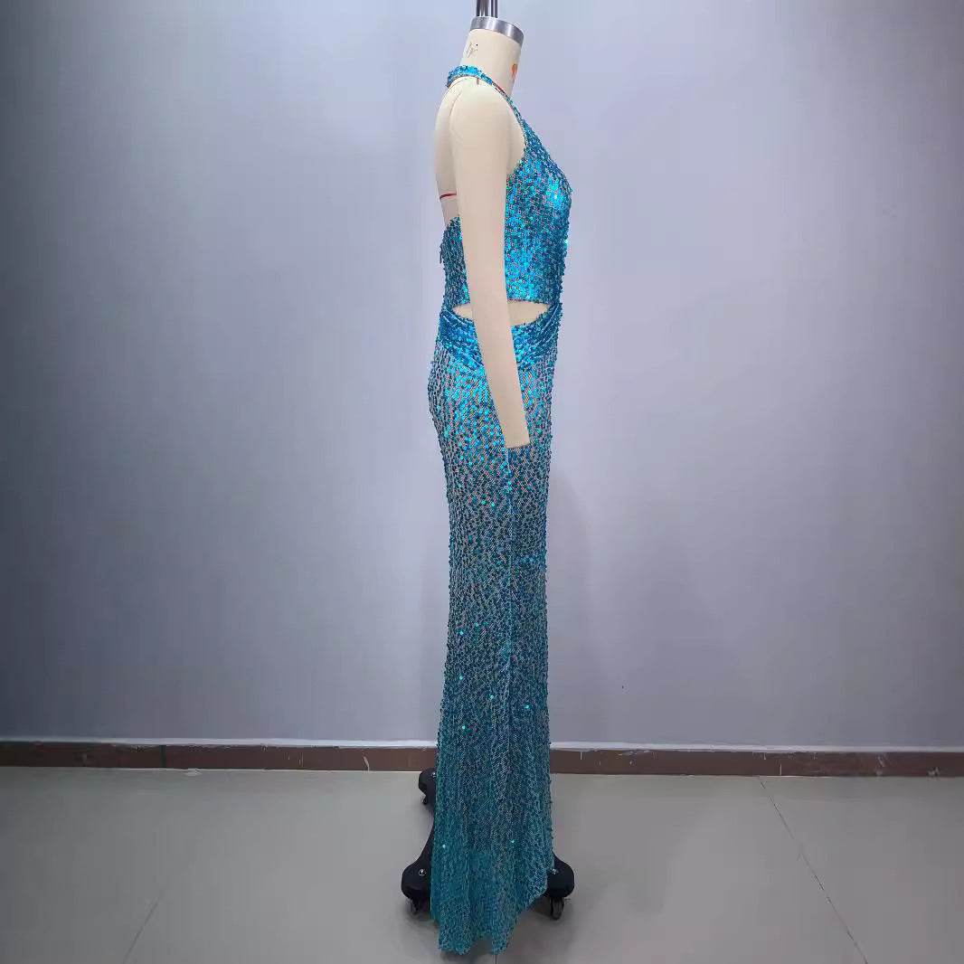 New Halter Deep V-neck Slim fit Sequined Evening Party Dress