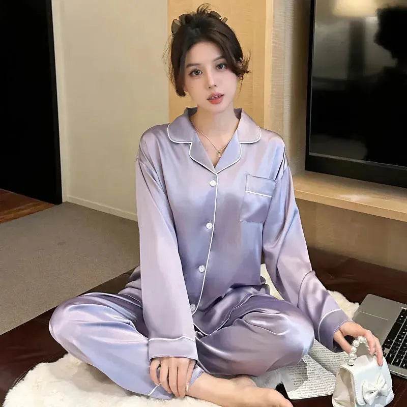 Long sleeve Silk Pajamas for women 2pcs