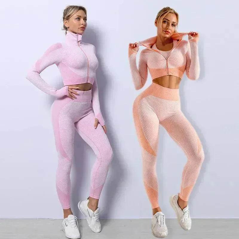 Women 3PCS Gym Set Seamless Sport Yoga Set Leggings Crop Bra Top  Fitness Gym Set Outfit