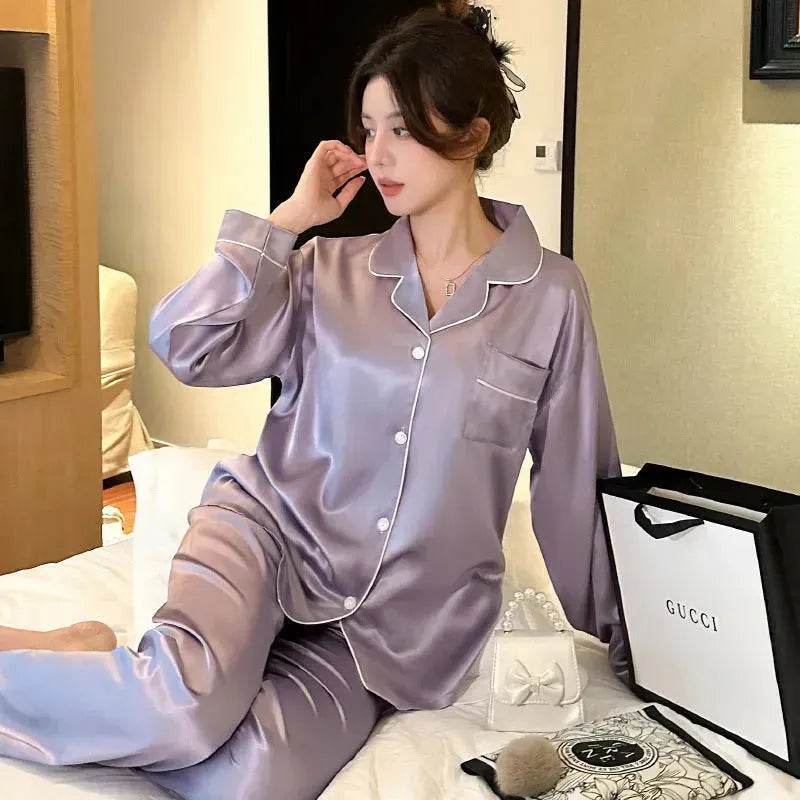 Long sleeve Silk Pajamas for women 2pcs