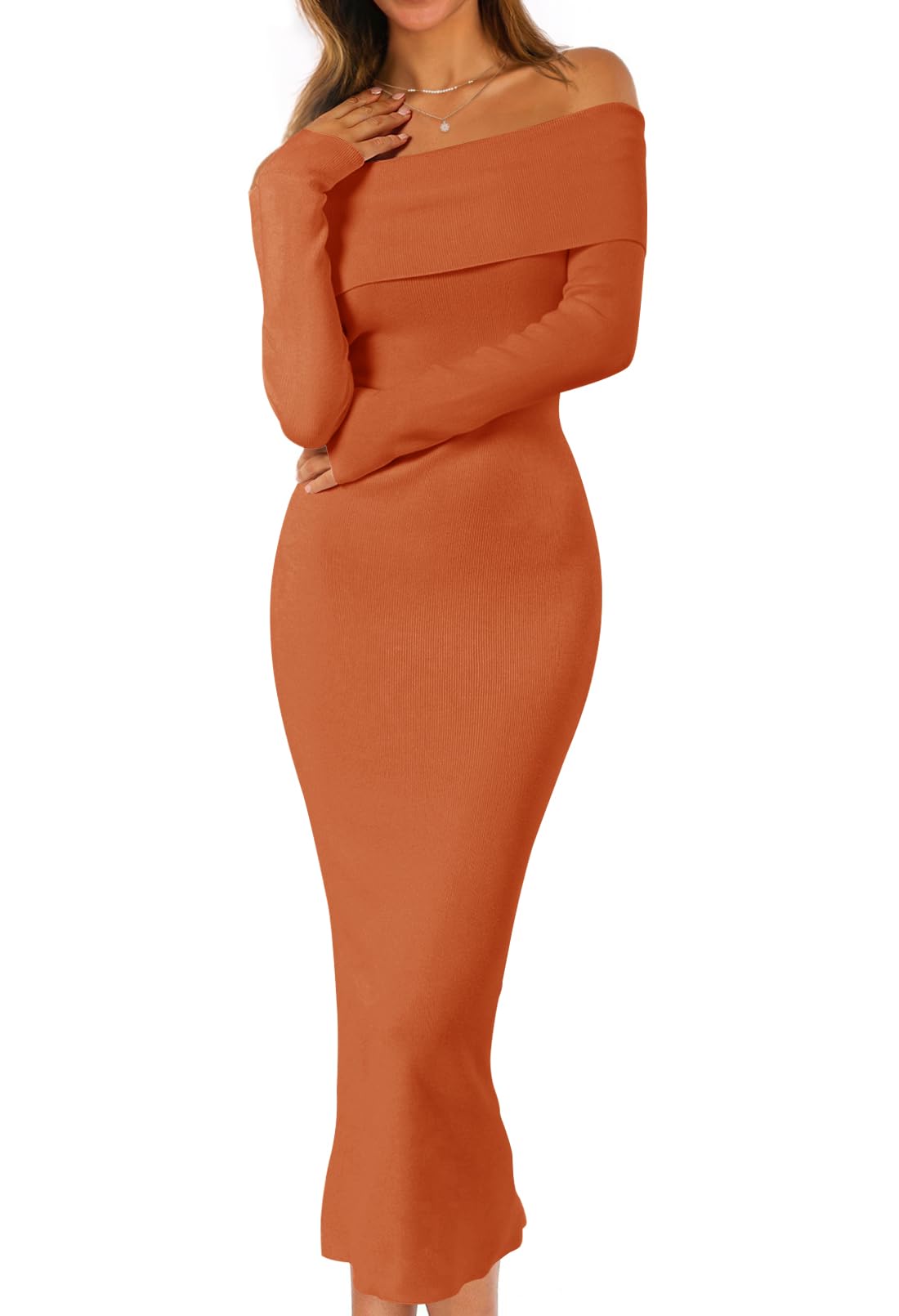 MEROKEETY Women's Fall Off Shoulder Bodycon Sweater Dress 2025 Formal Long Sleeve Elegant Club Party Midi Maxi Dresses *  #sponsored