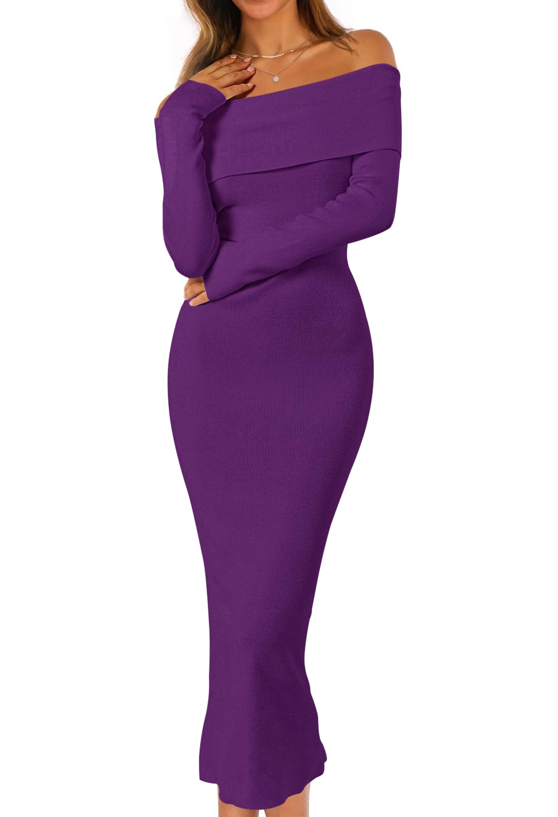 MEROKEETY Women's Fall Off Shoulder Bodycon Sweater Dress 2025 Formal Long Sleeve Elegant Club Party Midi Maxi Dresses *  #sponsored