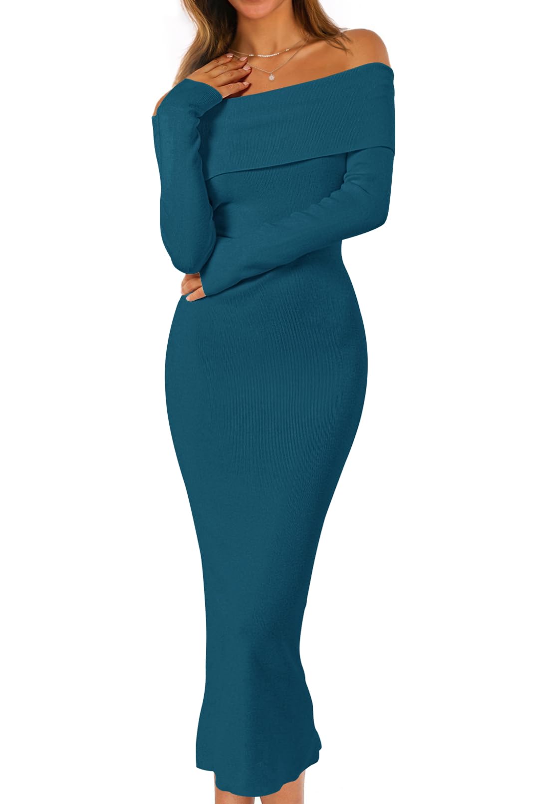 MEROKEETY Women's Fall Off Shoulder Bodycon Sweater Dress 2025 Formal Long Sleeve Elegant Club Party Midi Maxi Dresses *  #sponsored