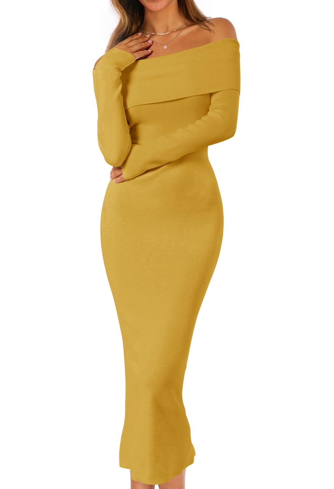 MEROKEETY Women's Fall Off Shoulder Bodycon Sweater Dress 2025 Formal Long Sleeve Elegant Club Party Midi Maxi Dresses *  #sponsored