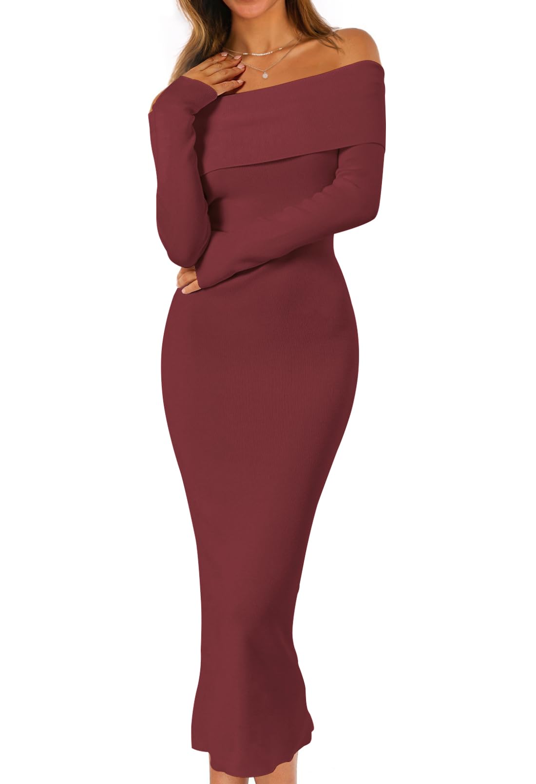 MEROKEETY Women's Fall Off Shoulder Bodycon Sweater Dress 2025 Formal Long Sleeve Elegant Club Party Midi Maxi Dresses *  #sponsored