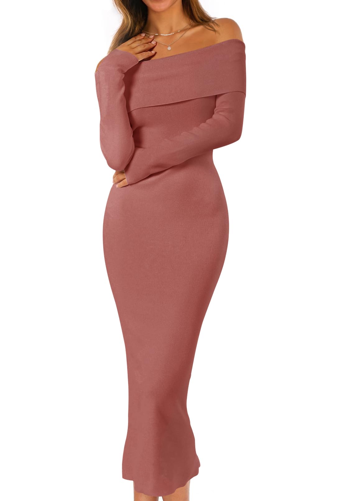 MEROKEETY Women's Fall Off Shoulder Bodycon Sweater Dress 2025 Formal Long Sleeve Elegant Club Party Midi Maxi Dresses *  #sponsored