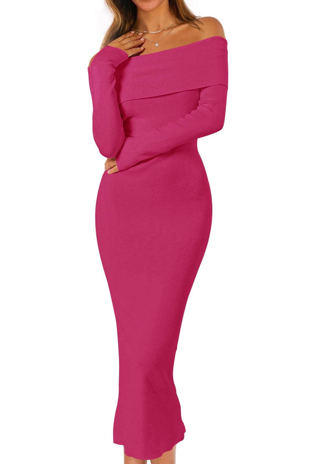 MEROKEETY Women's Fall Off Shoulder Bodycon Sweater Dress 2025 Formal Long Sleeve Elegant Club Party Midi Maxi Dresses *  #sponsored