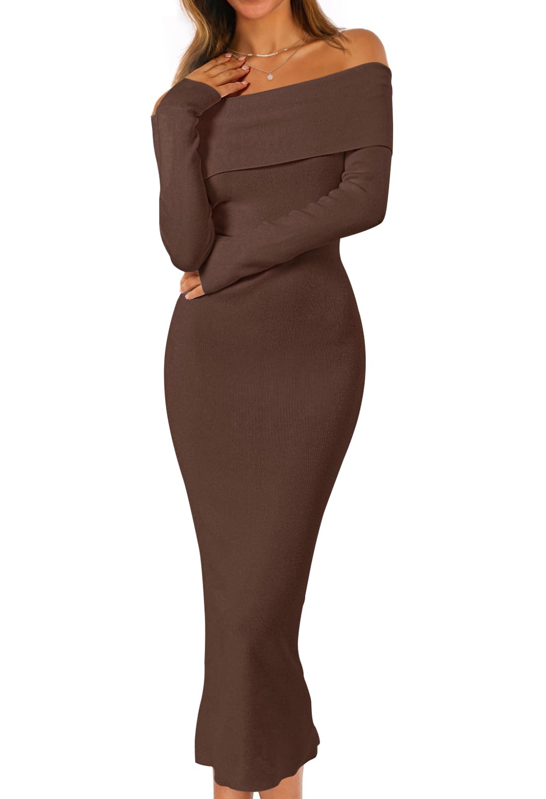 MEROKEETY Women's Fall Off Shoulder Bodycon Sweater Dress 2025 Formal Long Sleeve Elegant Club Party Midi Maxi Dresses *  #sponsored