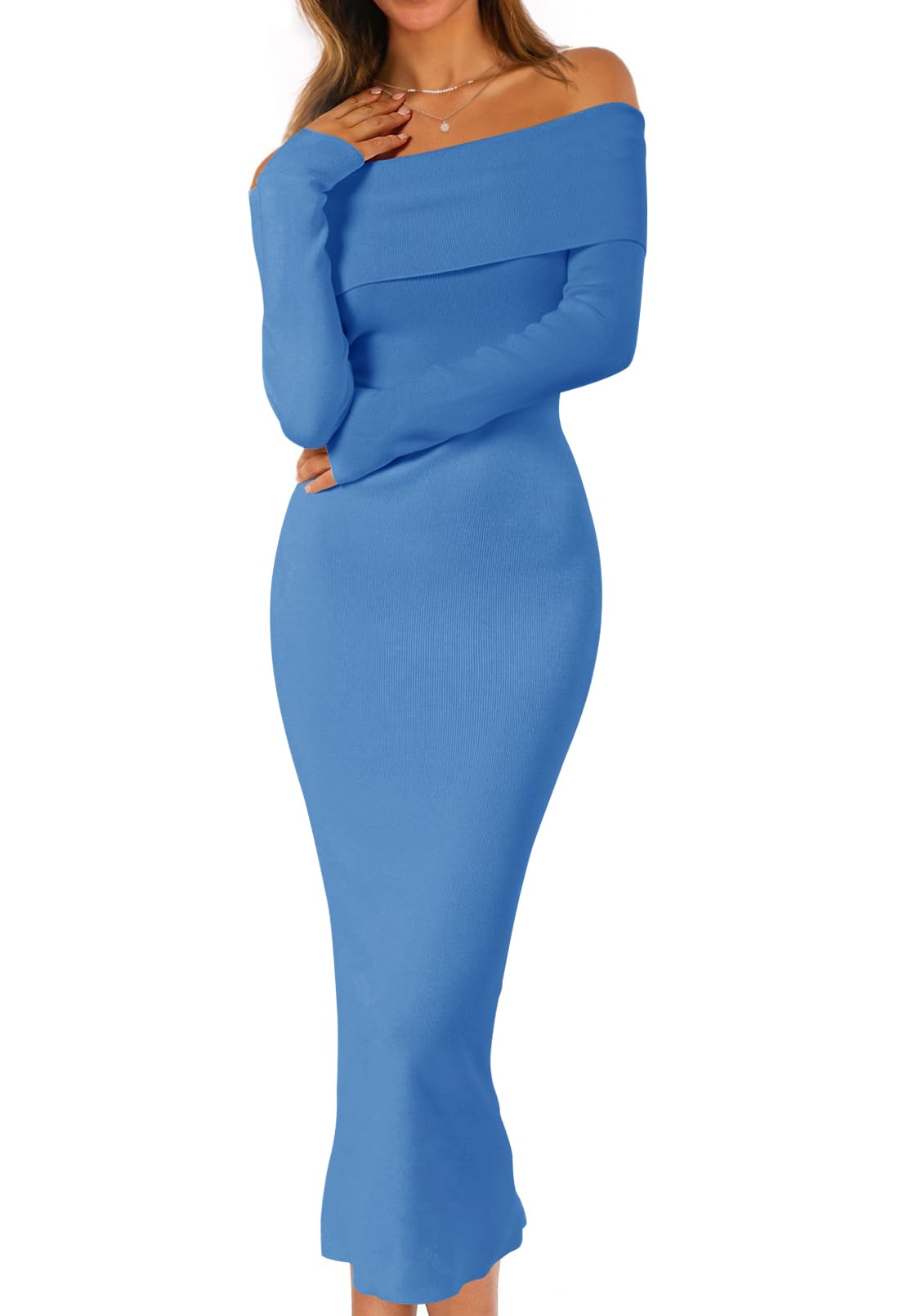 MEROKEETY Women's Fall Off Shoulder Bodycon Sweater Dress 2025 Formal Long Sleeve Elegant Club Party Midi Maxi Dresses *  #sponsored