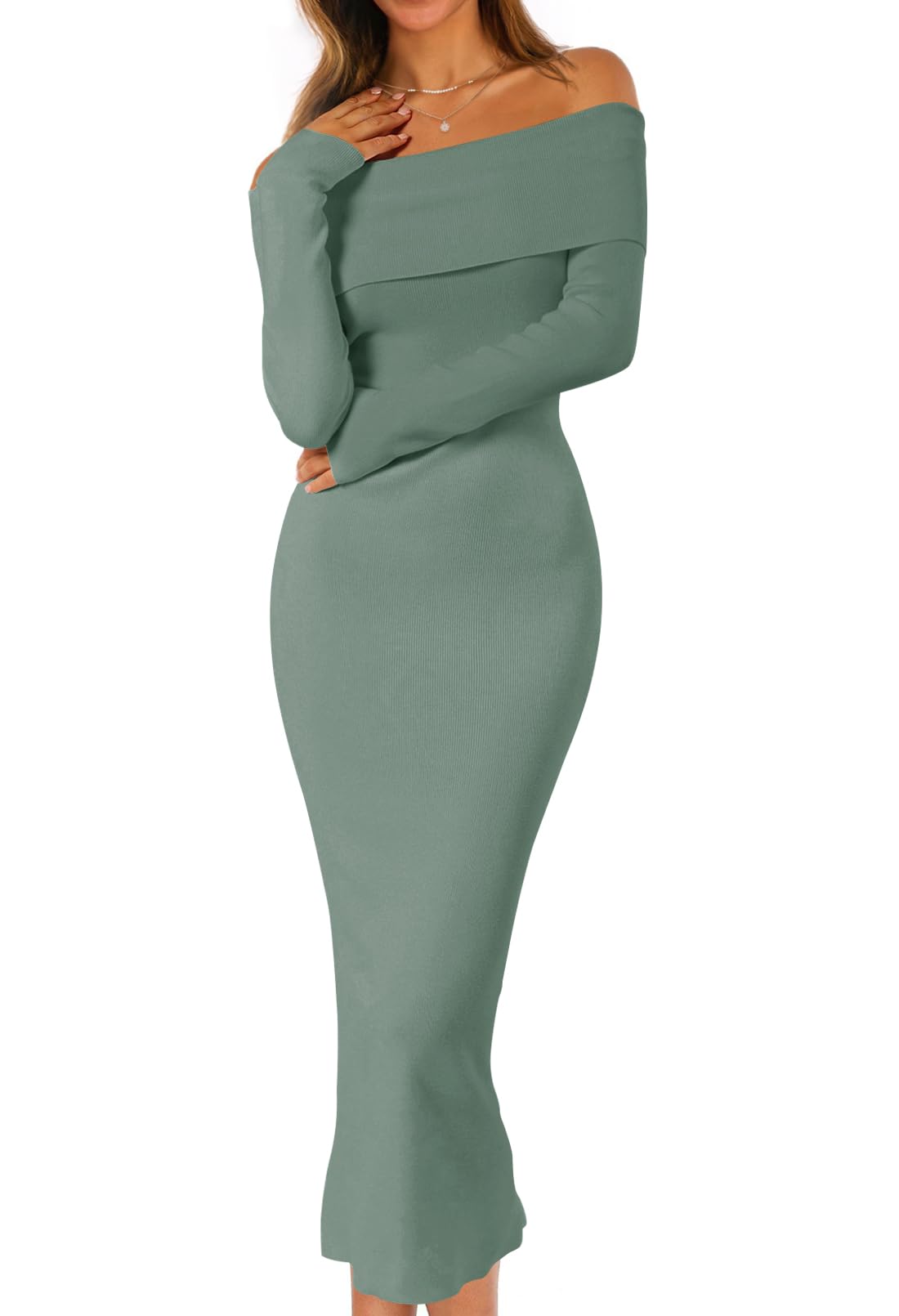 MEROKEETY Women's Fall Off Shoulder Bodycon Sweater Dress 2025 Formal Long Sleeve Elegant Club Party Midi Maxi Dresses *  #sponsored