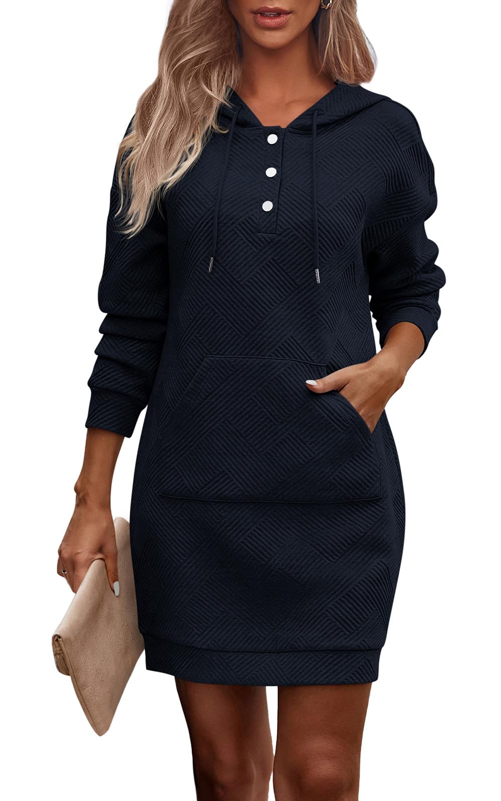 PRETTYGARDEN Womens Long Sleeve Hoodies Dress 2025 Fall Texture Button Oversized Sweatshirts Winter Dresses with pockets *  #sponsored