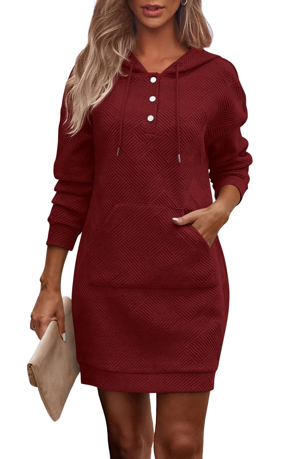 PRETTYGARDEN Womens Long Sleeve Hoodies Dress 2025 Fall Texture Button Oversized Sweatshirts Winter Dresses with pockets *  #sponsored