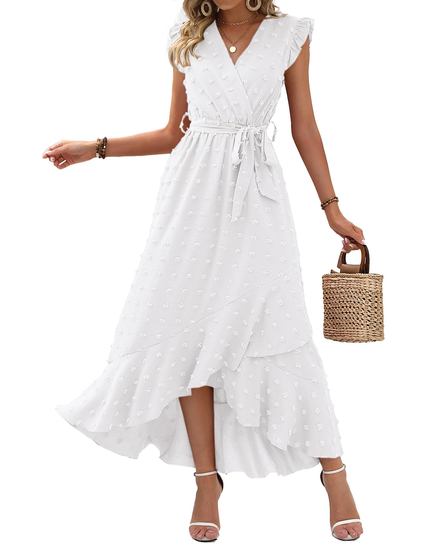 BTFBM Boho Dresses for Women 2026 Spring Fashion Cap Sleeve Swiss Dot Flowy Ruffle Beach Wedding Cocktail Maxi Dress *  #sponsored