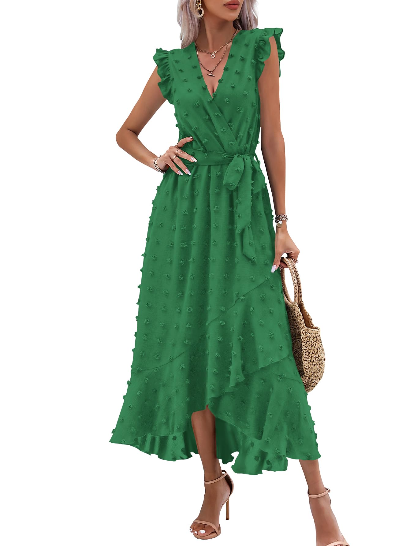 BTFBM Boho Dresses for Women 2026 Spring Fashion Cap Sleeve Swiss Dot Flowy Ruffle Beach Wedding Cocktail Maxi Dress *  #sponsored