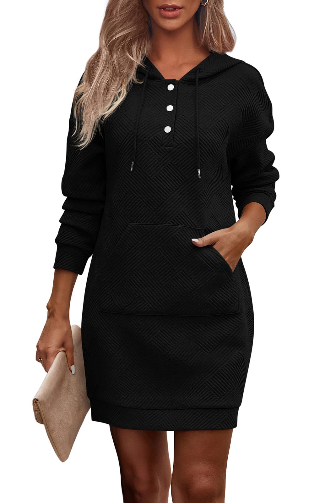 PRETTYGARDEN Womens Long Sleeve Hoodies Dress 2025 Fall Texture Button Oversized Sweatshirts Winter Dresses with pockets *  #sponsored