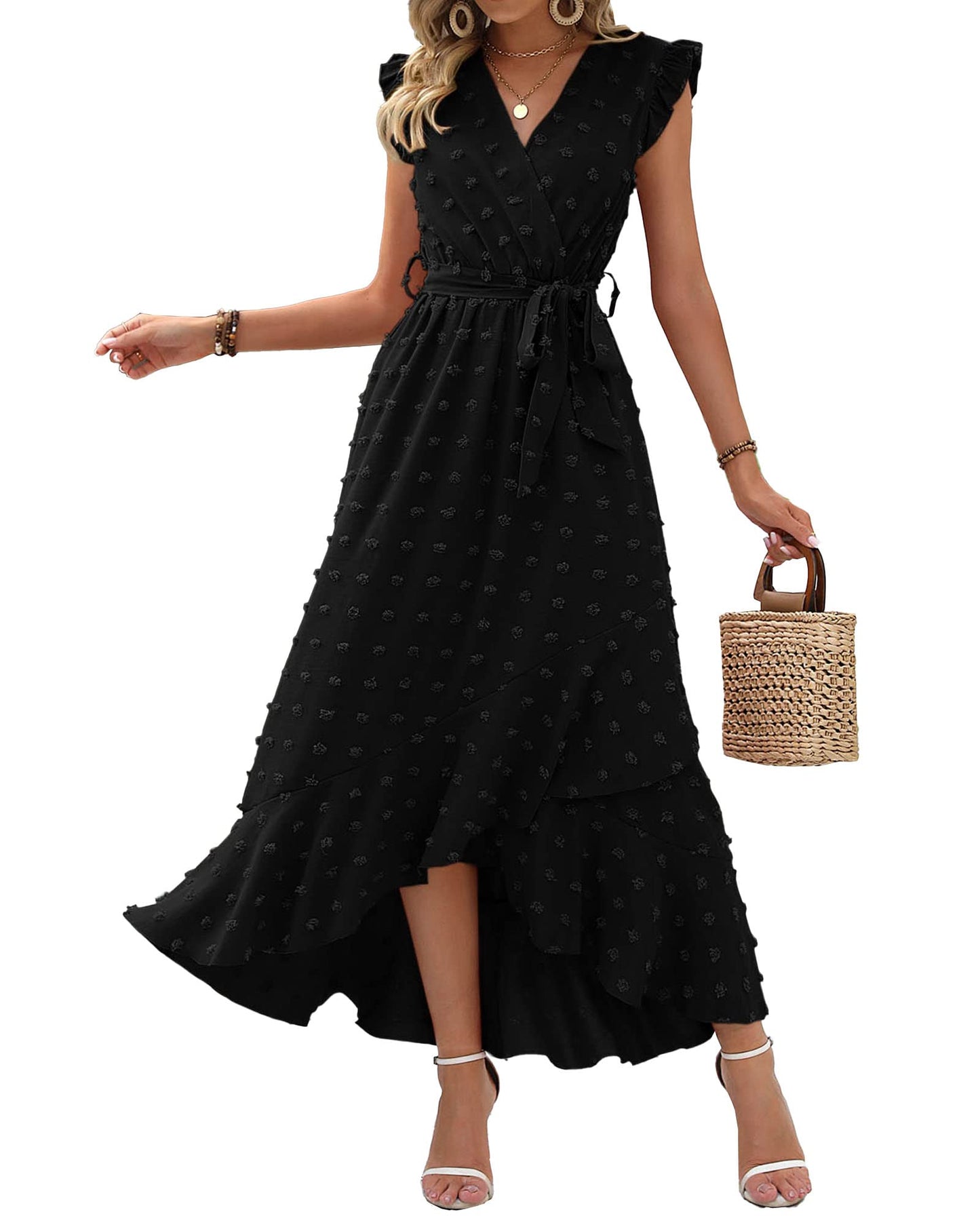 BTFBM Boho Dresses for Women 2026 Spring Fashion Cap Sleeve Swiss Dot Flowy Ruffle Beach Wedding Cocktail Maxi Dress *  #sponsored