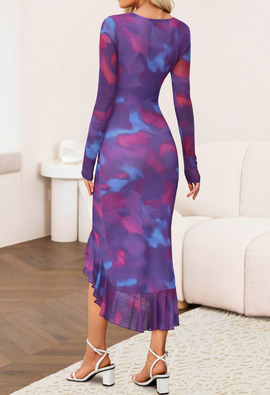 MEROKEETY Women's Long Sleeve Fall Wedding Guest Dress Elegant Classy Bodycon Square Neck Mesh Cocktail Midi Dresses *  #sponsored