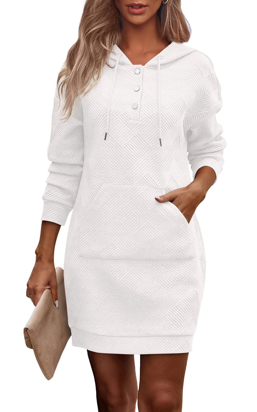 PRETTYGARDEN Womens Long Sleeve Hoodies Dress 2025 Fall Texture Button Oversized Sweatshirts Winter Dresses with pockets *  #sponsored