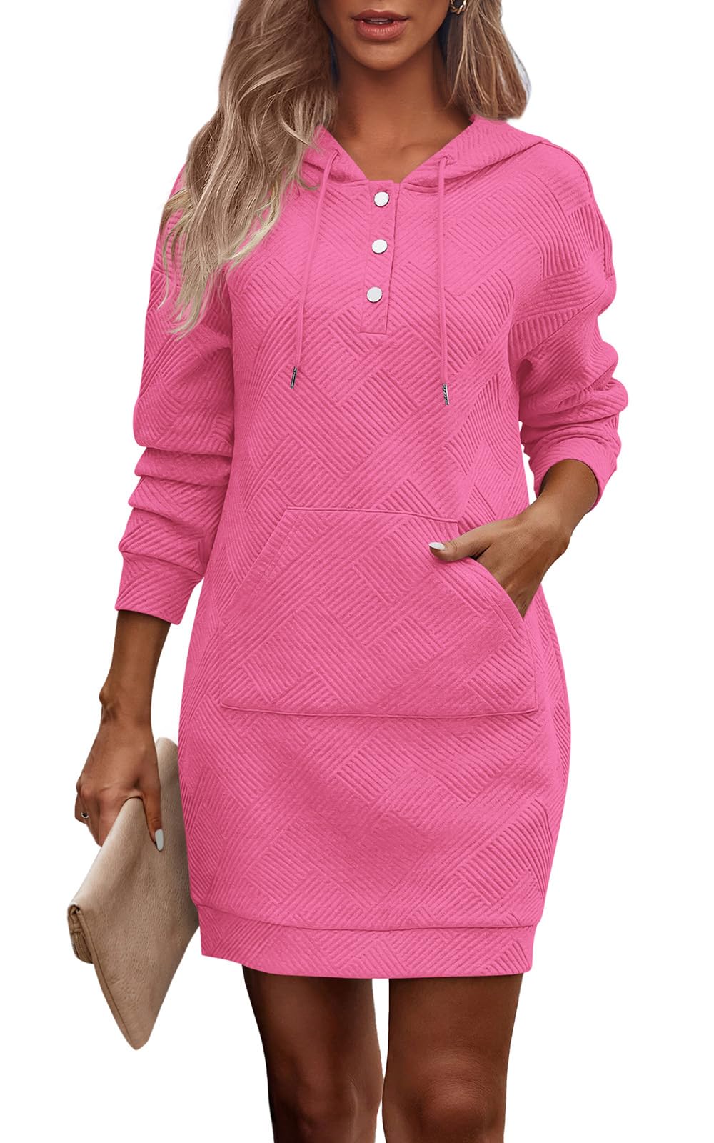 PRETTYGARDEN Womens Long Sleeve Hoodies Dress 2025 Fall Texture Button Oversized Sweatshirts Winter Dresses with pockets *  #sponsored