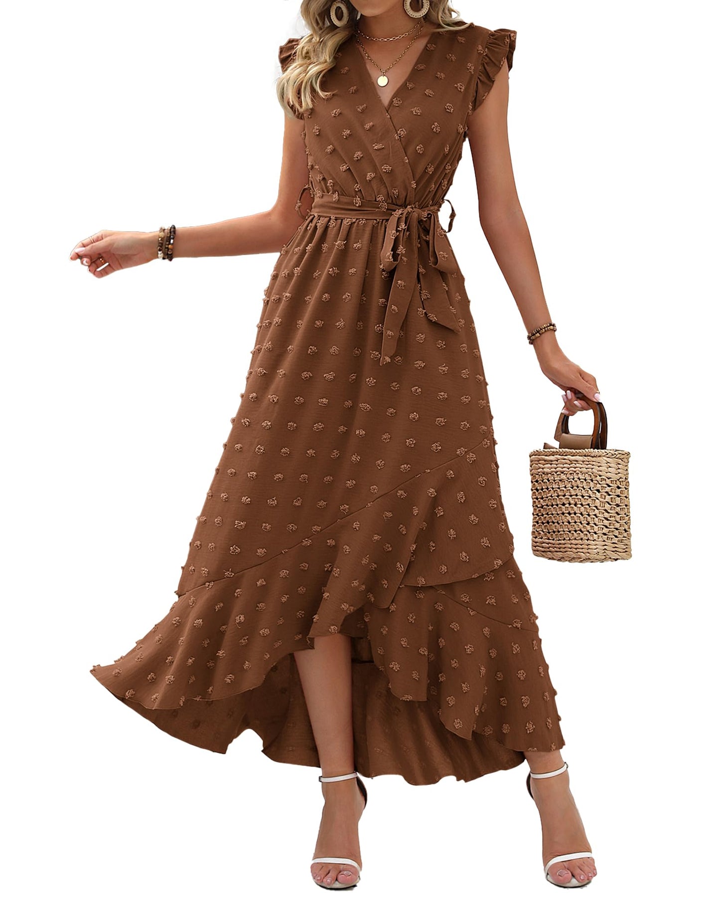 BTFBM Boho Dresses for Women 2026 Spring Fashion Cap Sleeve Swiss Dot Flowy Ruffle Beach Wedding Cocktail Maxi Dress *  #sponsored