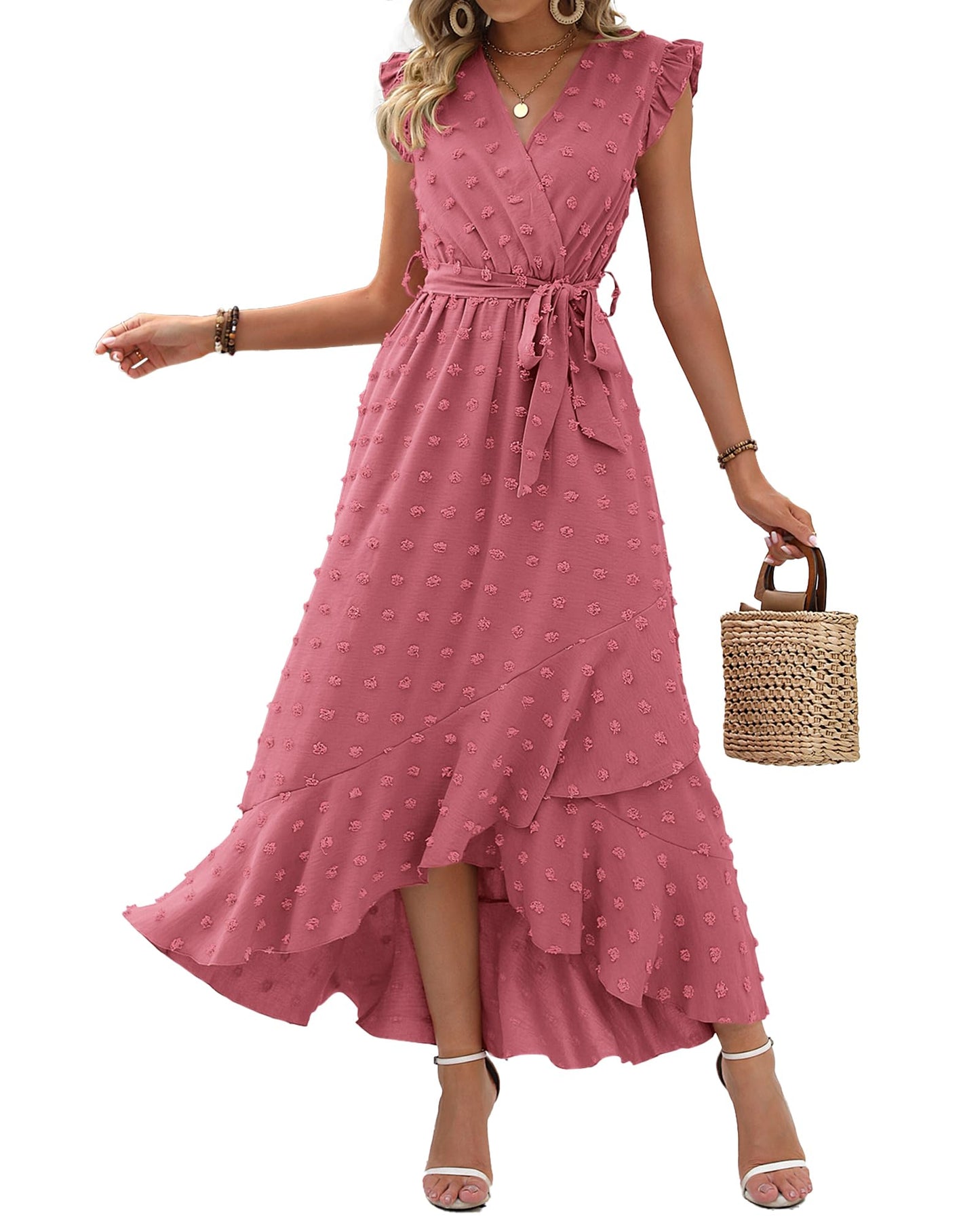 BTFBM Boho Dresses for Women 2026 Spring Fashion Cap Sleeve Swiss Dot Flowy Ruffle Beach Wedding Cocktail Maxi Dress *  #sponsored