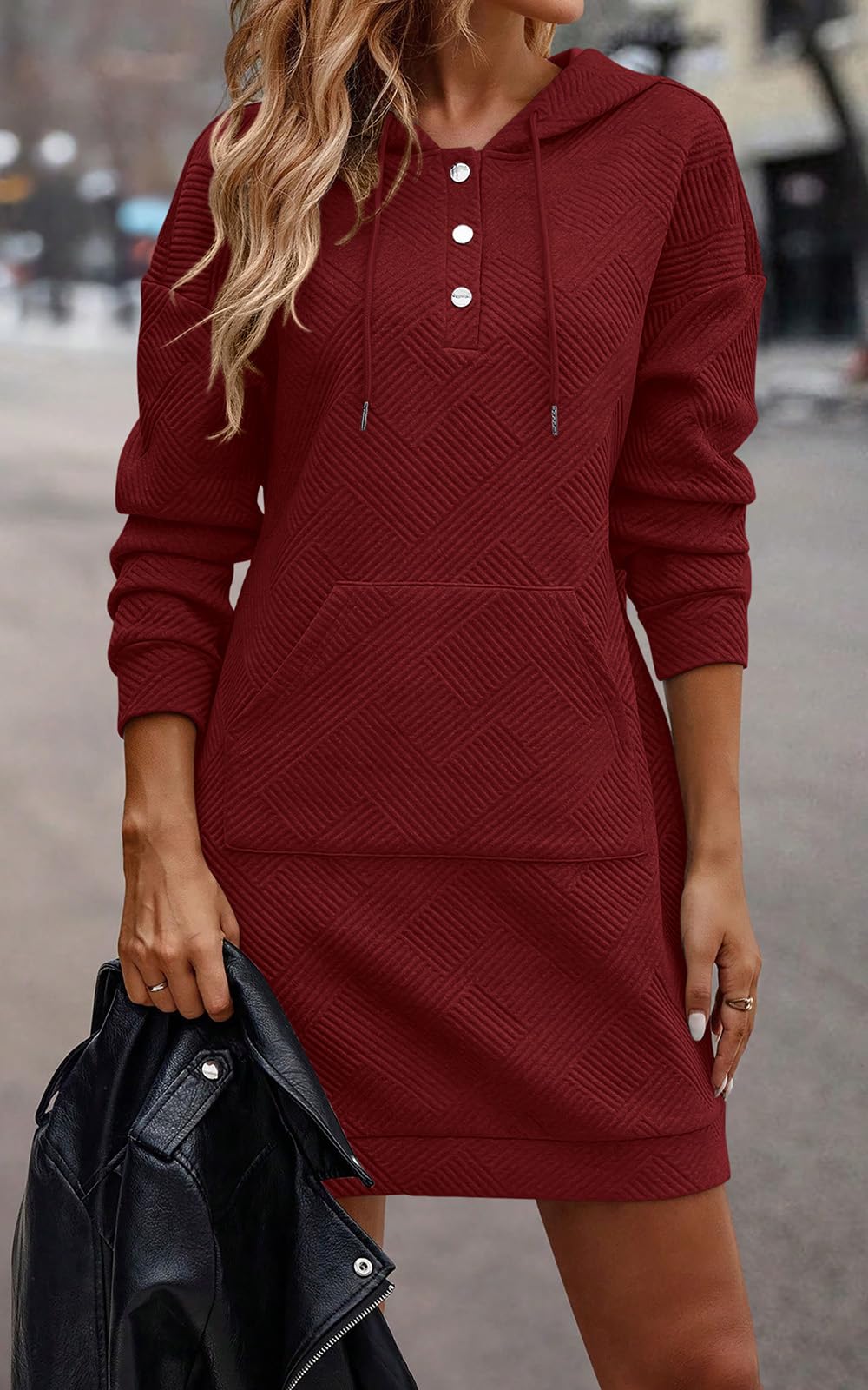 PRETTYGARDEN Womens Long Sleeve Hoodies Dress 2025 Fall Texture Button Oversized Sweatshirts Winter Dresses with pockets *  #sponsored