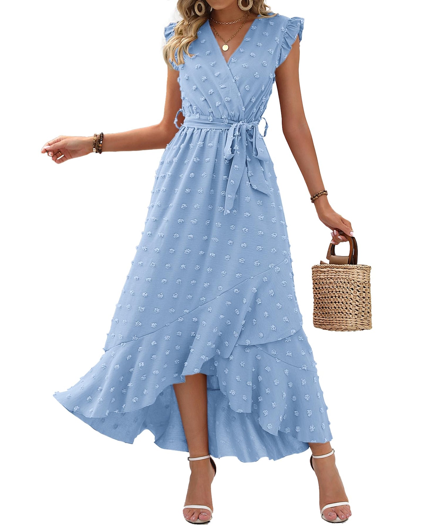 BTFBM Boho Dresses for Women 2026 Spring Fashion Cap Sleeve Swiss Dot Flowy Ruffle Beach Wedding Cocktail Maxi Dress *  #sponsored