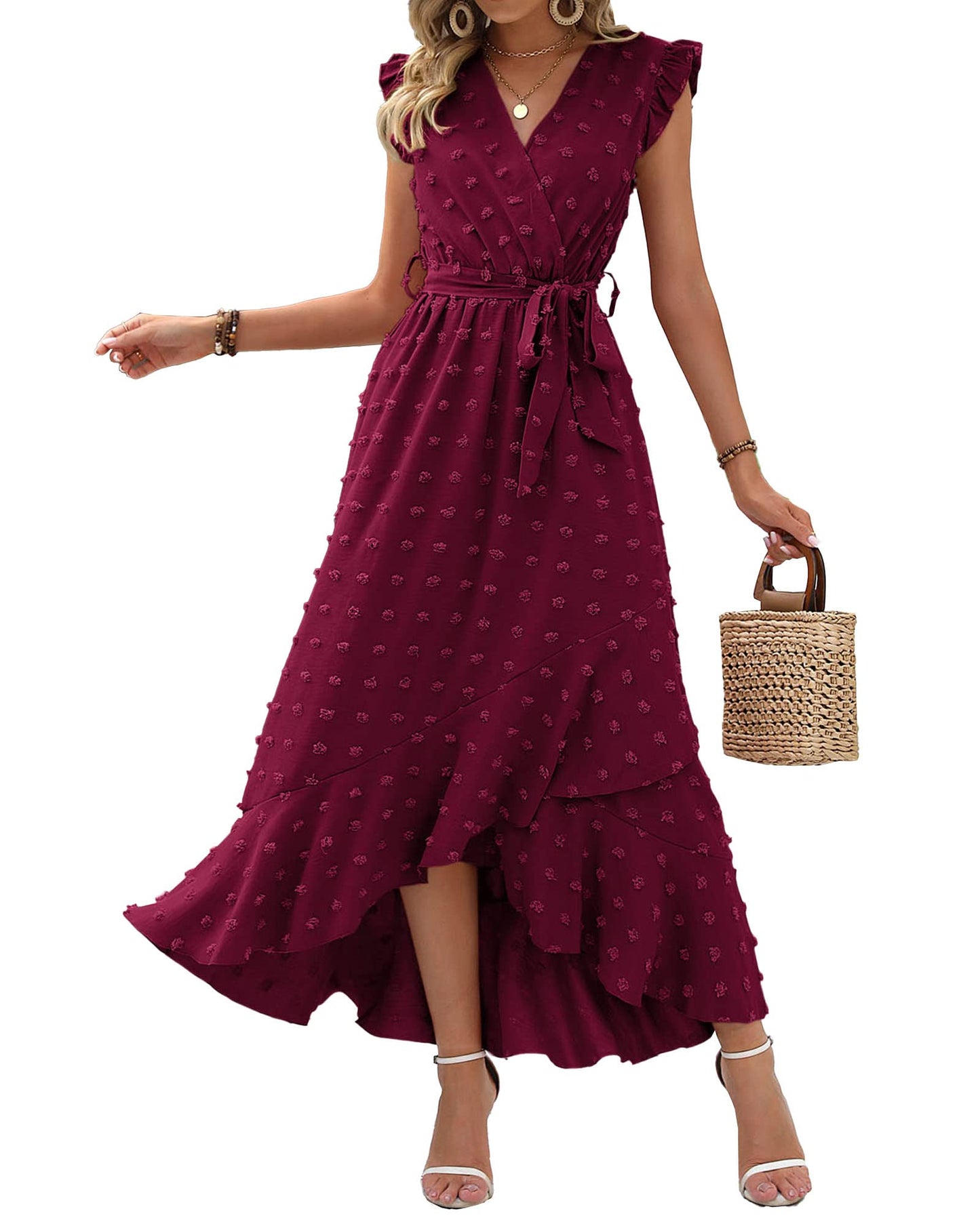 BTFBM Boho Dresses for Women 2026 Spring Fashion Cap Sleeve Swiss Dot Flowy Ruffle Beach Wedding Cocktail Maxi Dress *  #sponsored