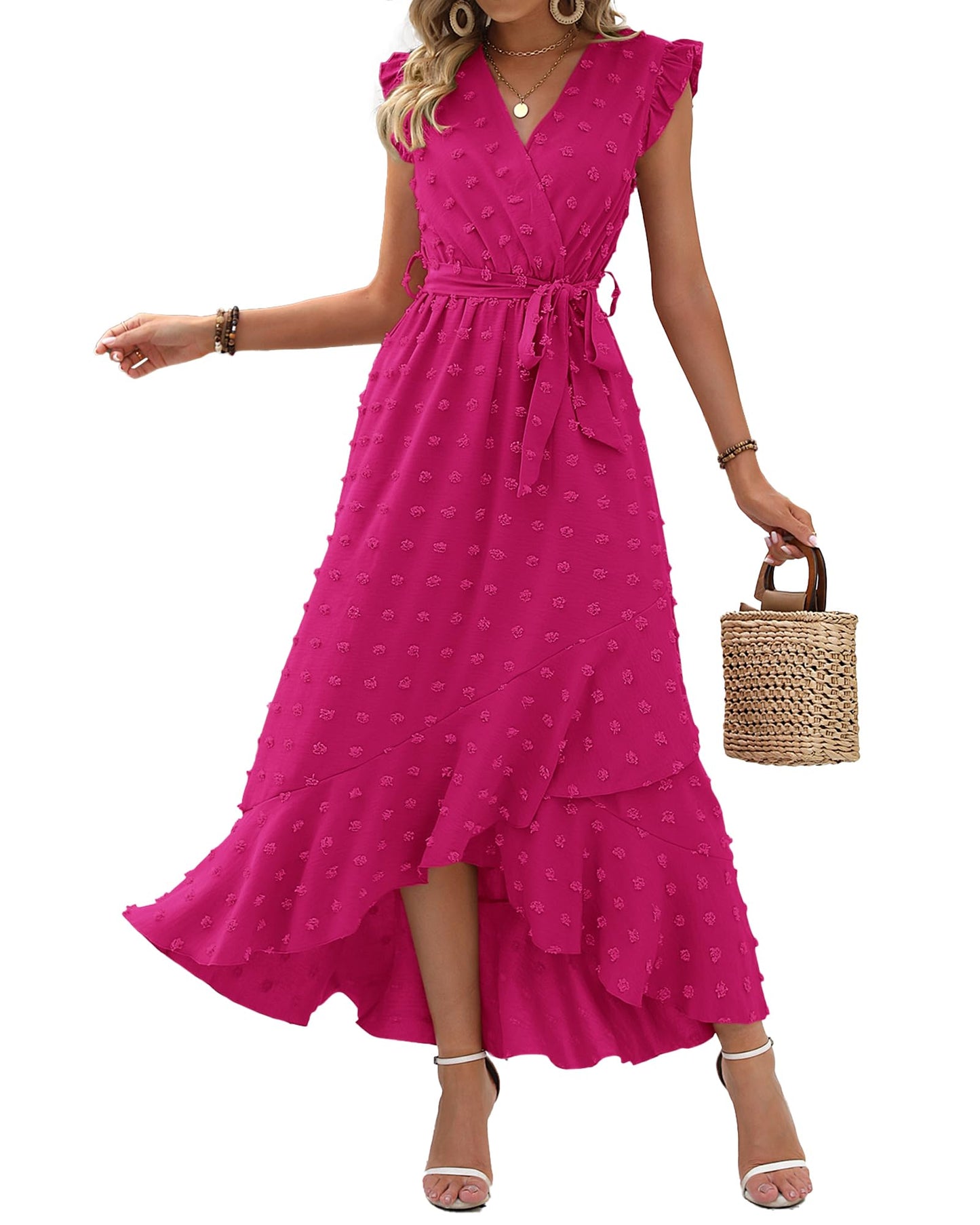 BTFBM Boho Dresses for Women 2026 Spring Fashion Cap Sleeve Swiss Dot Flowy Ruffle Beach Wedding Cocktail Maxi Dress *  #sponsored