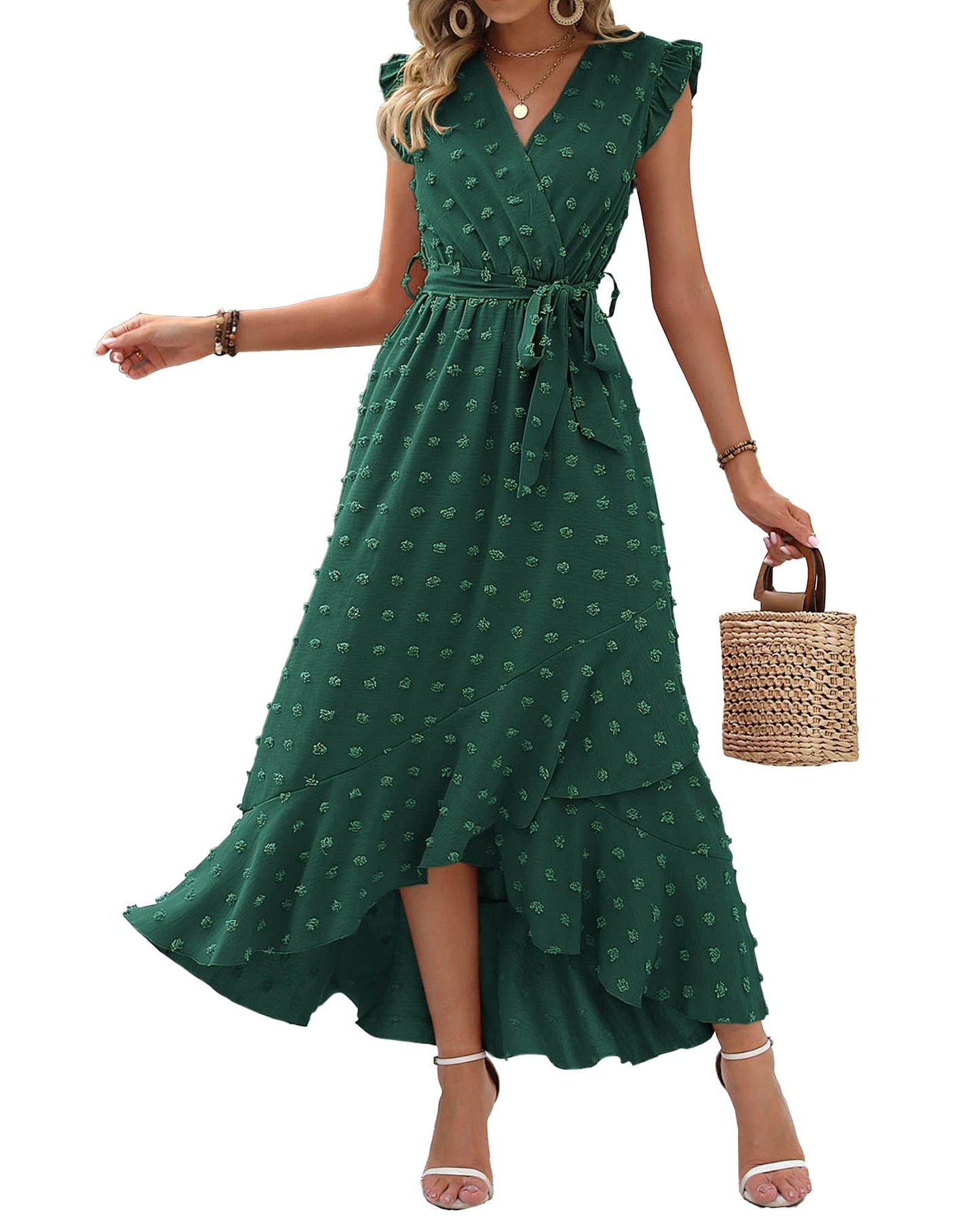 BTFBM Boho Dresses for Women 2026 Spring Fashion Cap Sleeve Swiss Dot Flowy Ruffle Beach Wedding Cocktail Maxi Dress *  #sponsored