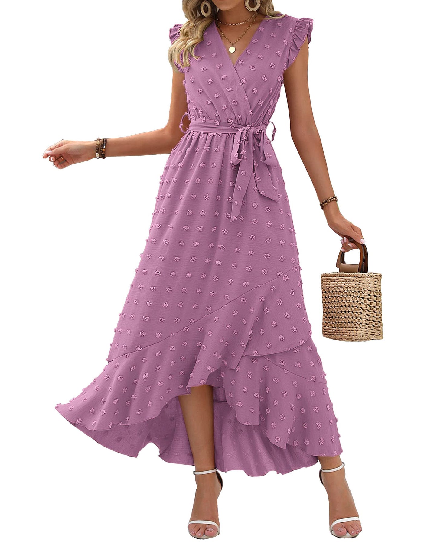 BTFBM Boho Dresses for Women 2026 Spring Fashion Cap Sleeve Swiss Dot Flowy Ruffle Beach Wedding Cocktail Maxi Dress *  #sponsored