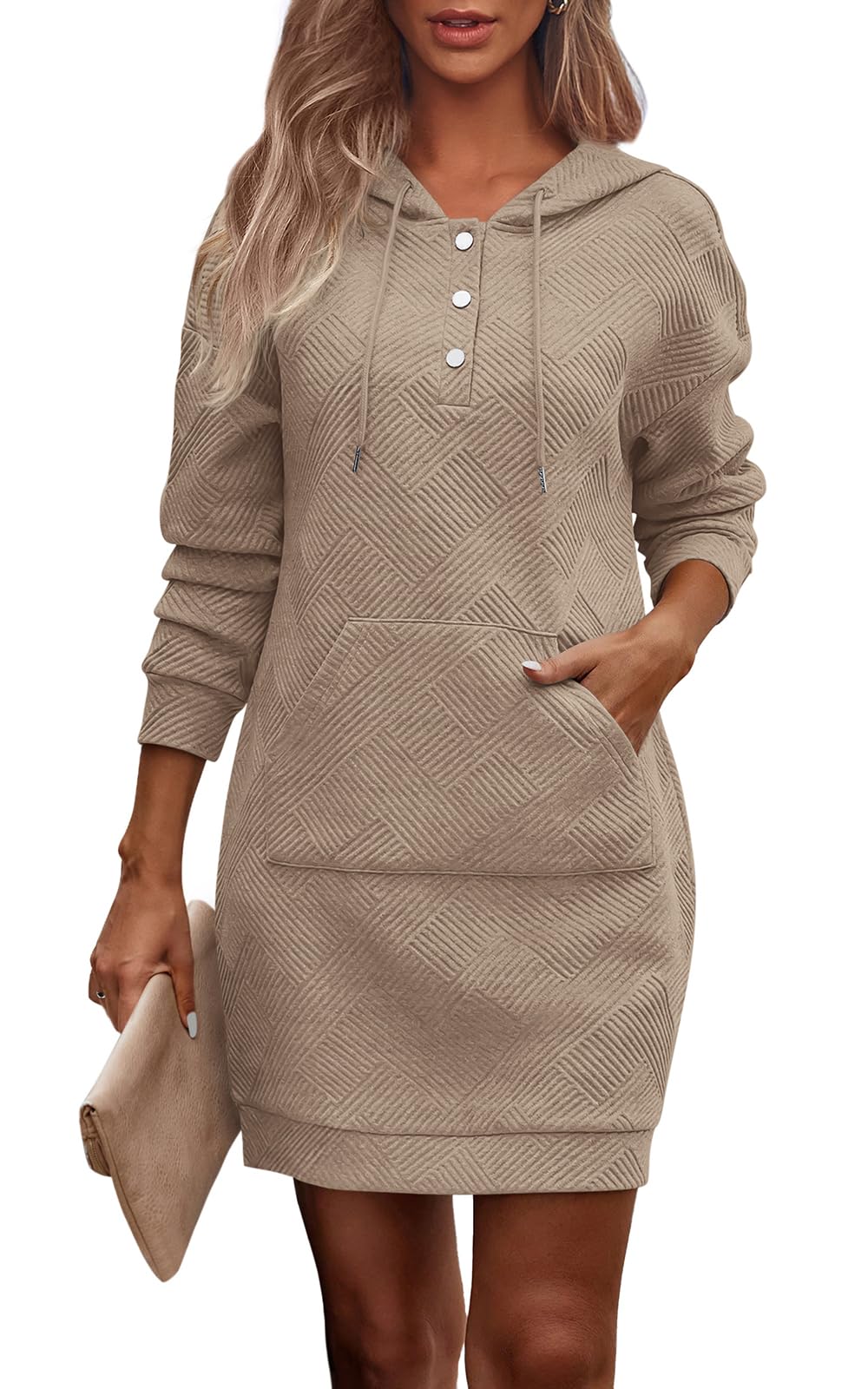 PRETTYGARDEN Womens Long Sleeve Hoodies Dress 2025 Fall Texture Button Oversized Sweatshirts Winter Dresses with pockets *  #sponsored