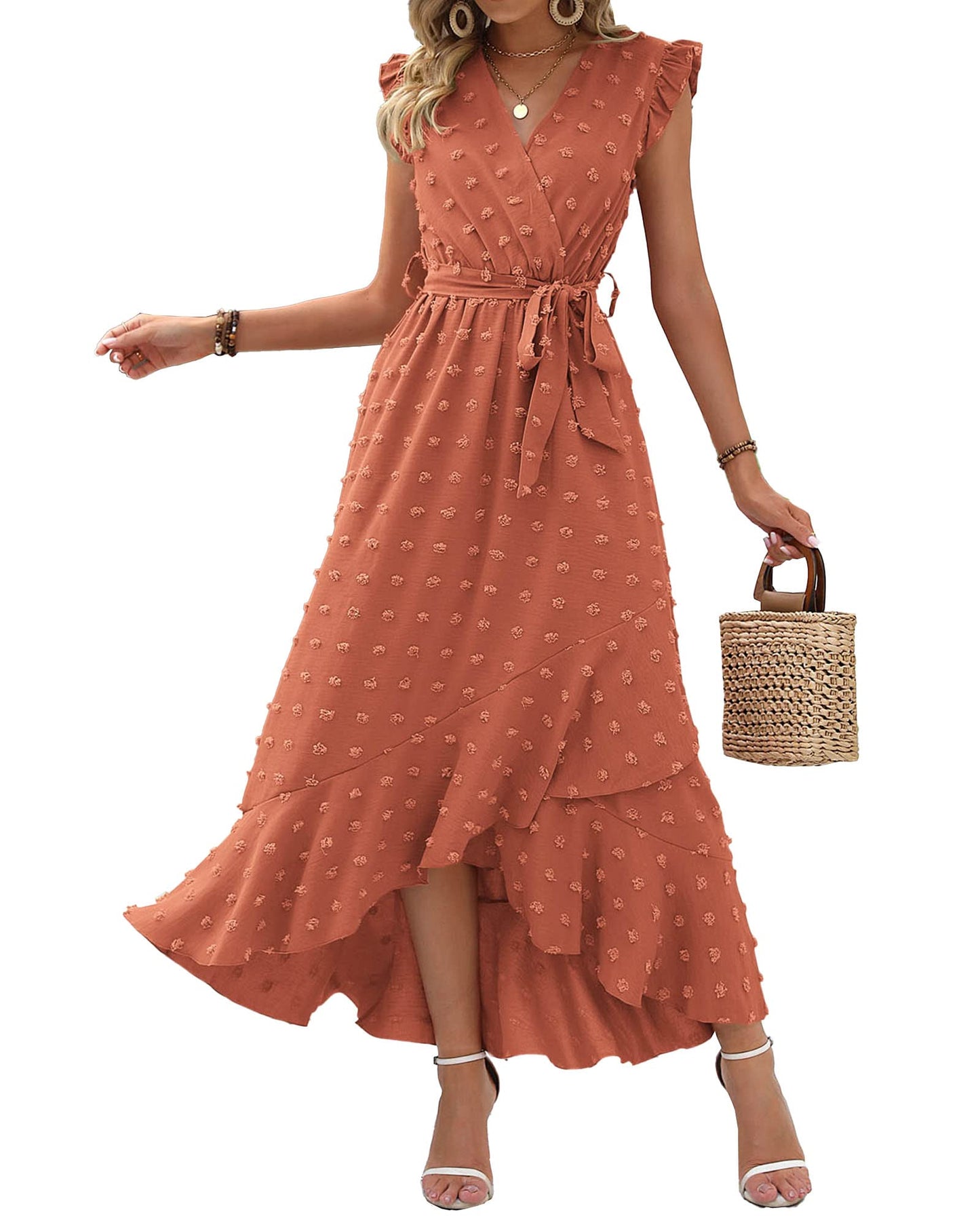 BTFBM Boho Dresses for Women 2026 Spring Fashion Cap Sleeve Swiss Dot Flowy Ruffle Beach Wedding Cocktail Maxi Dress *  #sponsored