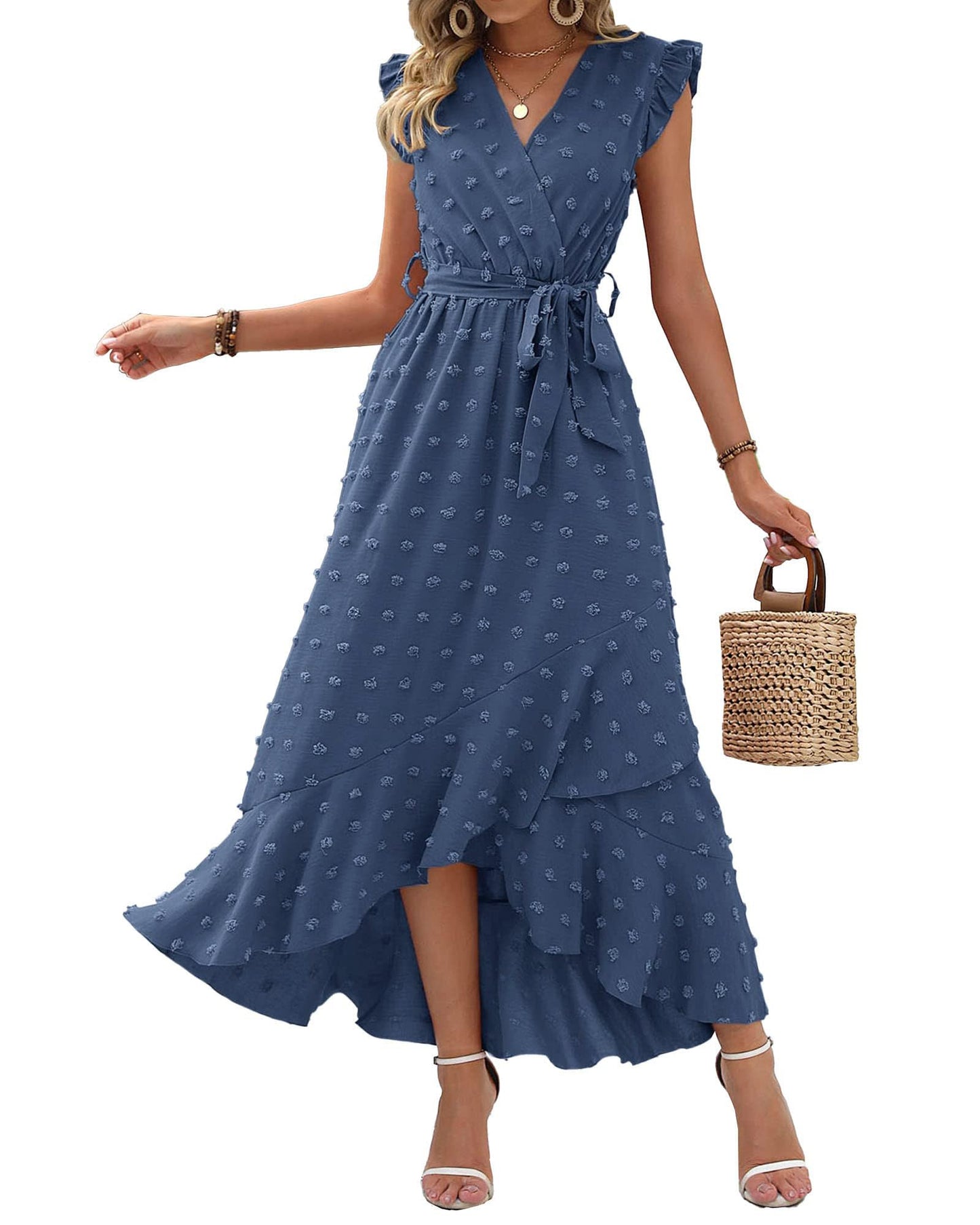 BTFBM Boho Dresses for Women 2026 Spring Fashion Cap Sleeve Swiss Dot Flowy Ruffle Beach Wedding Cocktail Maxi Dress *  #sponsored