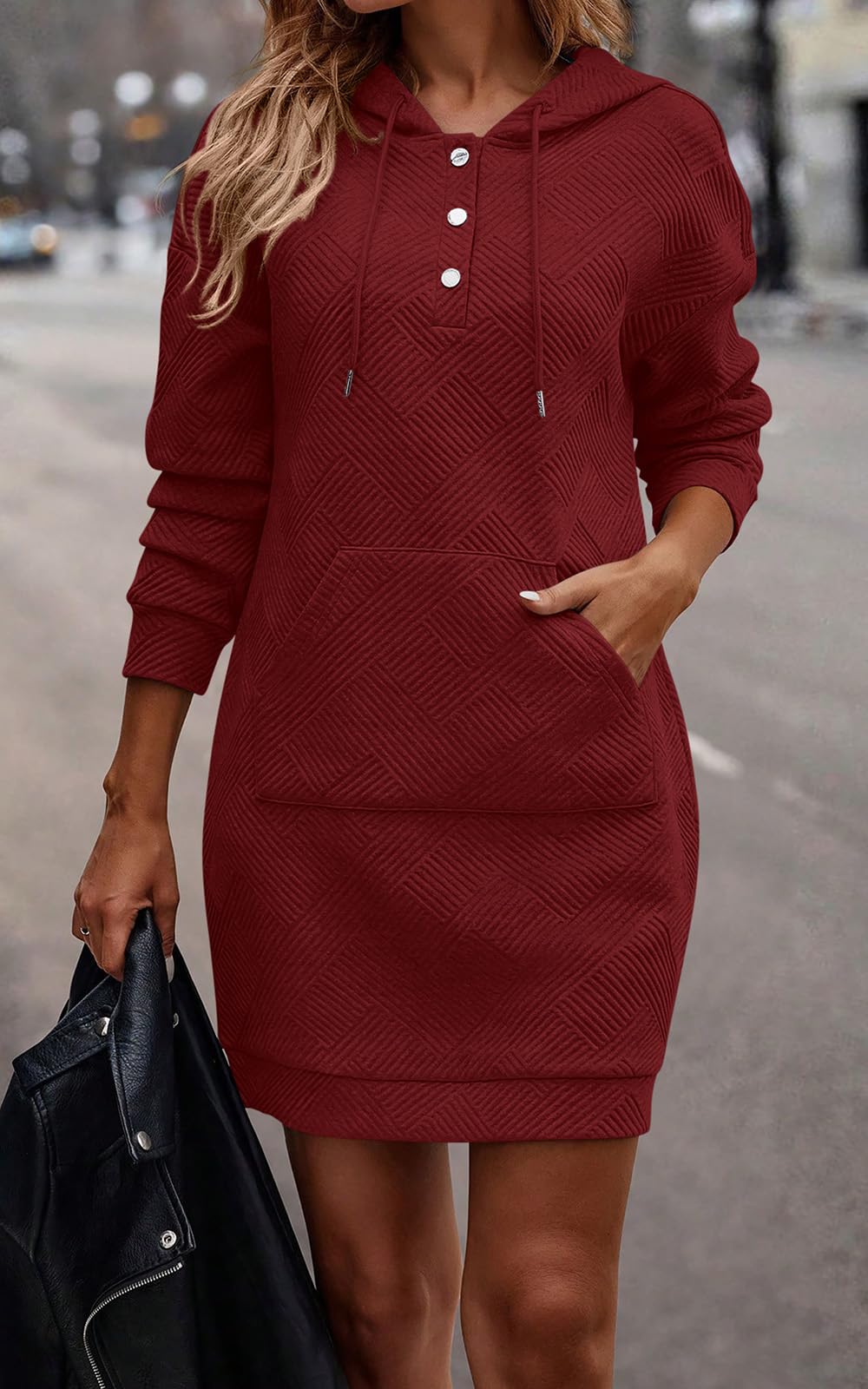 PRETTYGARDEN Womens Long Sleeve Hoodies Dress 2025 Fall Texture Button Oversized Sweatshirts Winter Dresses with pockets *  #sponsored