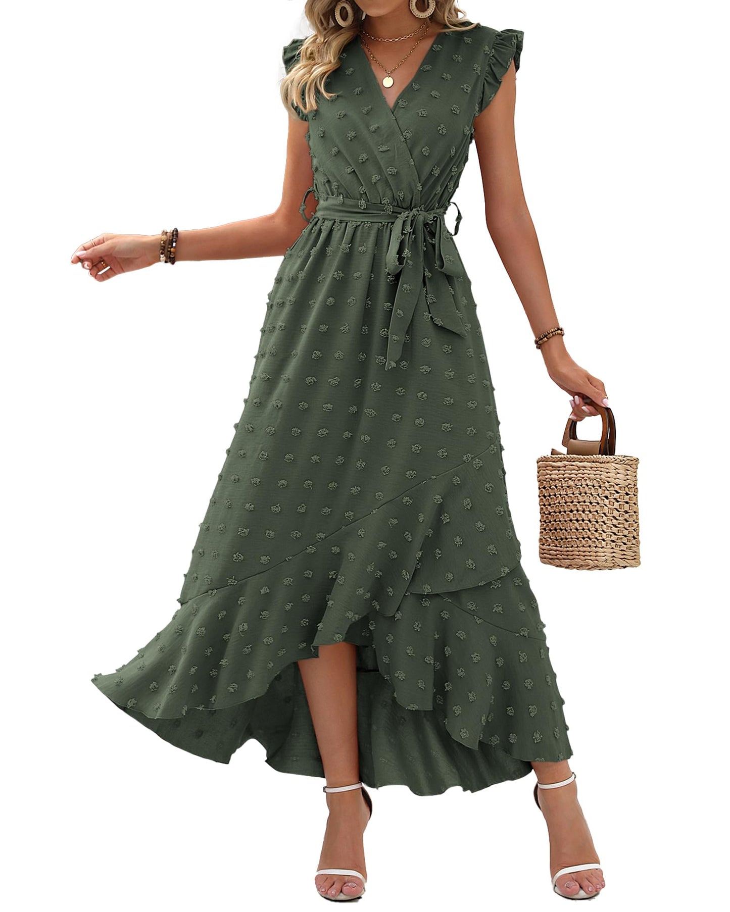 BTFBM Boho Dresses for Women 2026 Spring Fashion Cap Sleeve Swiss Dot Flowy Ruffle Beach Wedding Cocktail Maxi Dress *  #sponsored