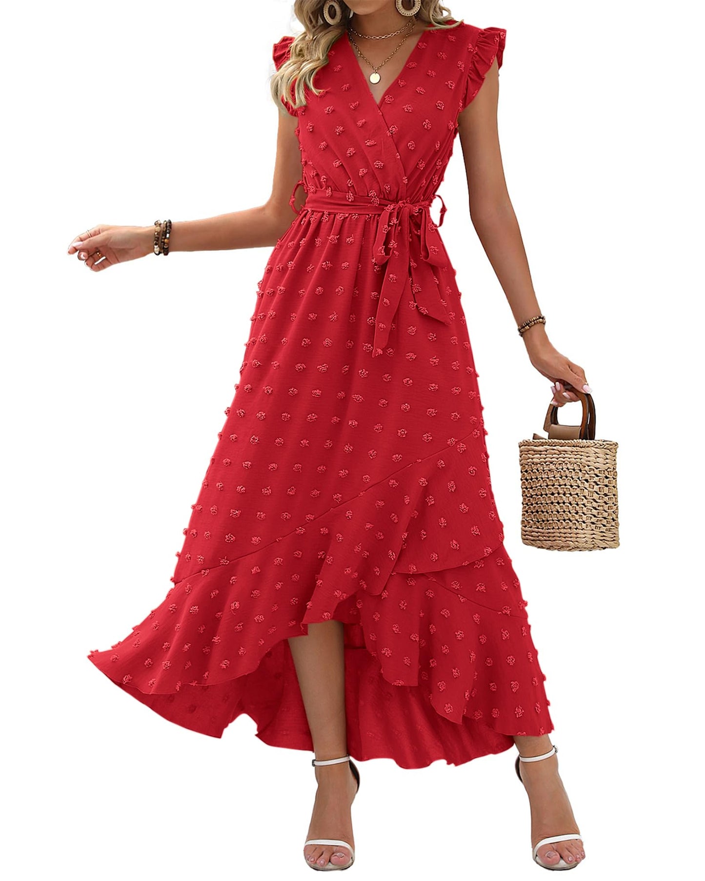 BTFBM Boho Dresses for Women 2026 Spring Fashion Cap Sleeve Swiss Dot Flowy Ruffle Beach Wedding Cocktail Maxi Dress *  #sponsored