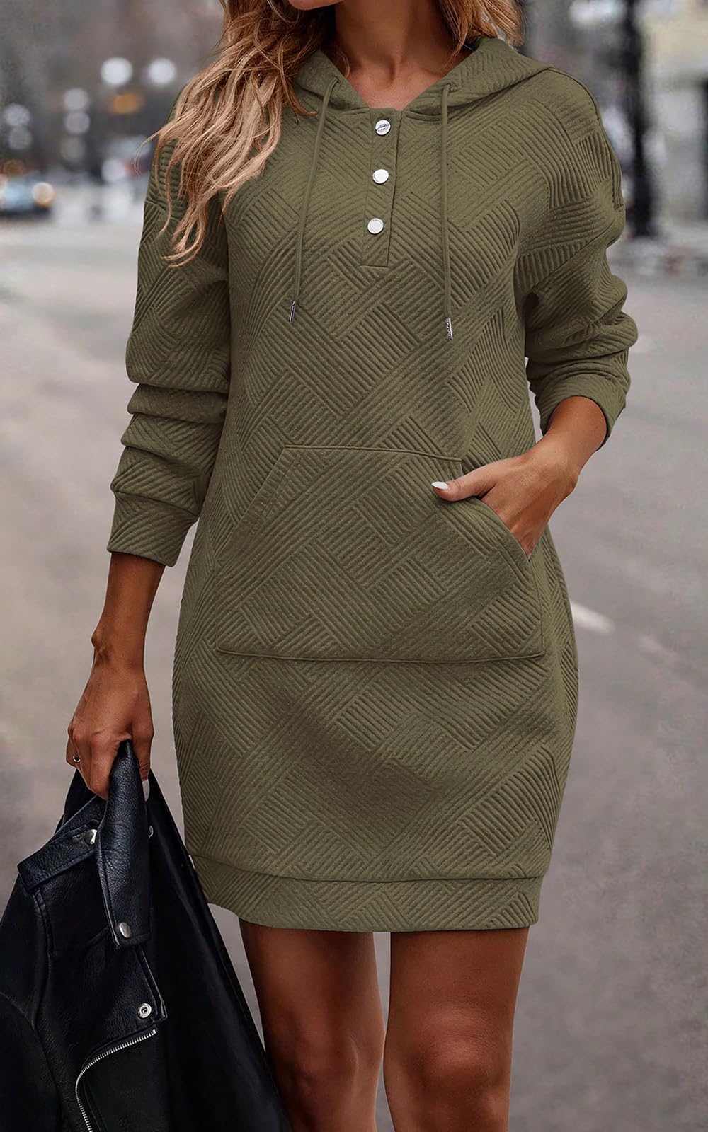 PRETTYGARDEN Womens Long Sleeve Hoodies Dress 2025 Fall Texture Button Oversized Sweatshirts Winter Dresses with pockets *  #sponsored