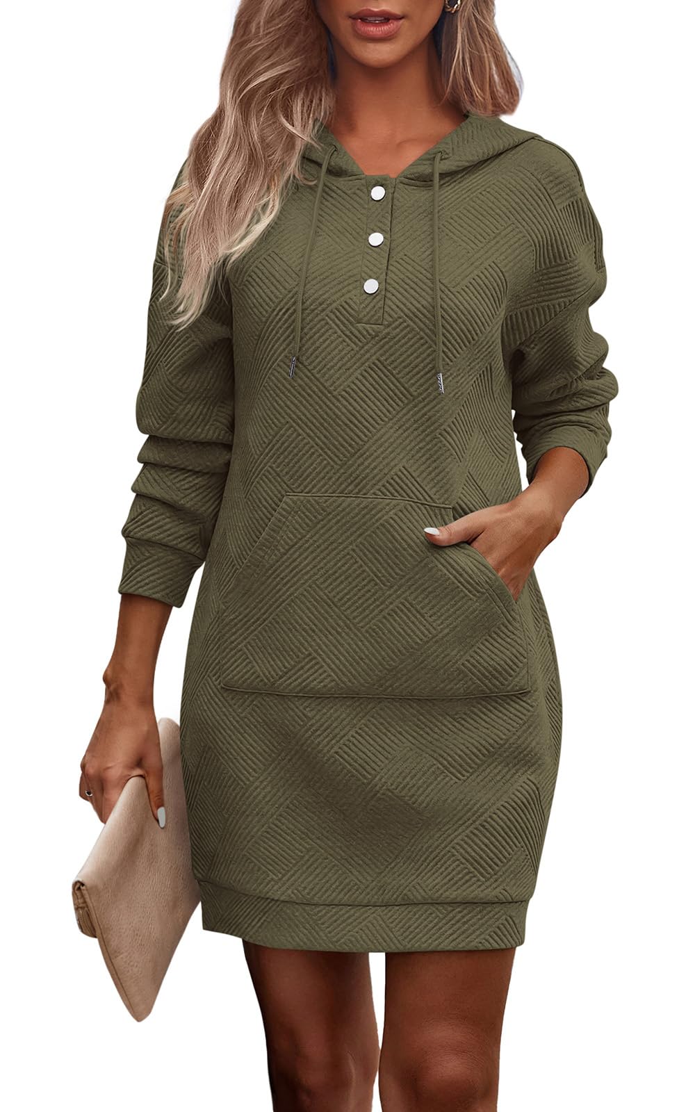 PRETTYGARDEN Womens Long Sleeve Hoodies Dress 2025 Fall Texture Button Oversized Sweatshirts Winter Dresses with pockets *  #sponsored