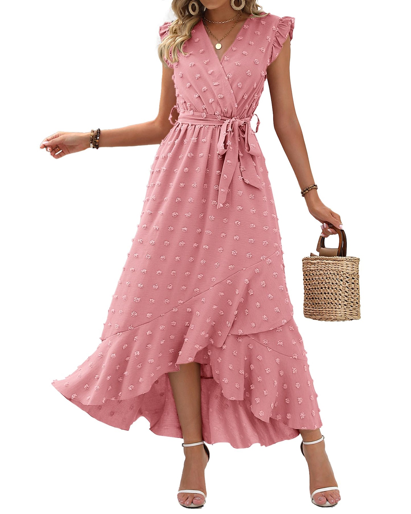 BTFBM Boho Dresses for Women 2026 Spring Fashion Cap Sleeve Swiss Dot Flowy Ruffle Beach Wedding Cocktail Maxi Dress *  #sponsored
