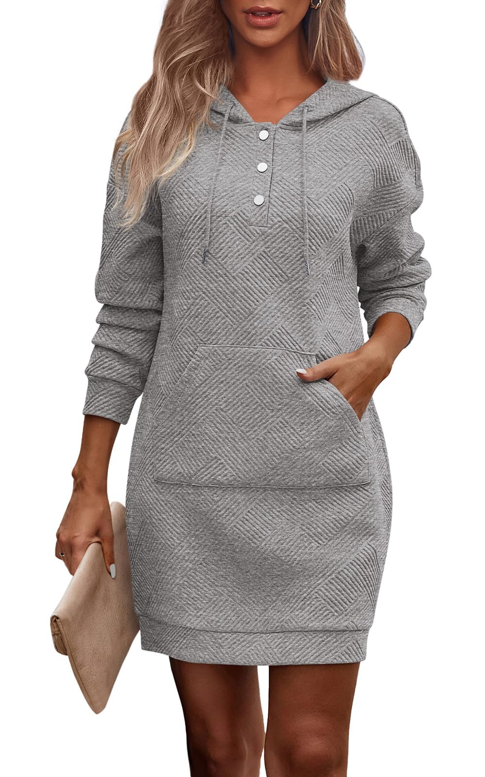 PRETTYGARDEN Womens Long Sleeve Hoodies Dress 2025 Fall Texture Button Oversized Sweatshirts Winter Dresses with pockets *  #sponsored