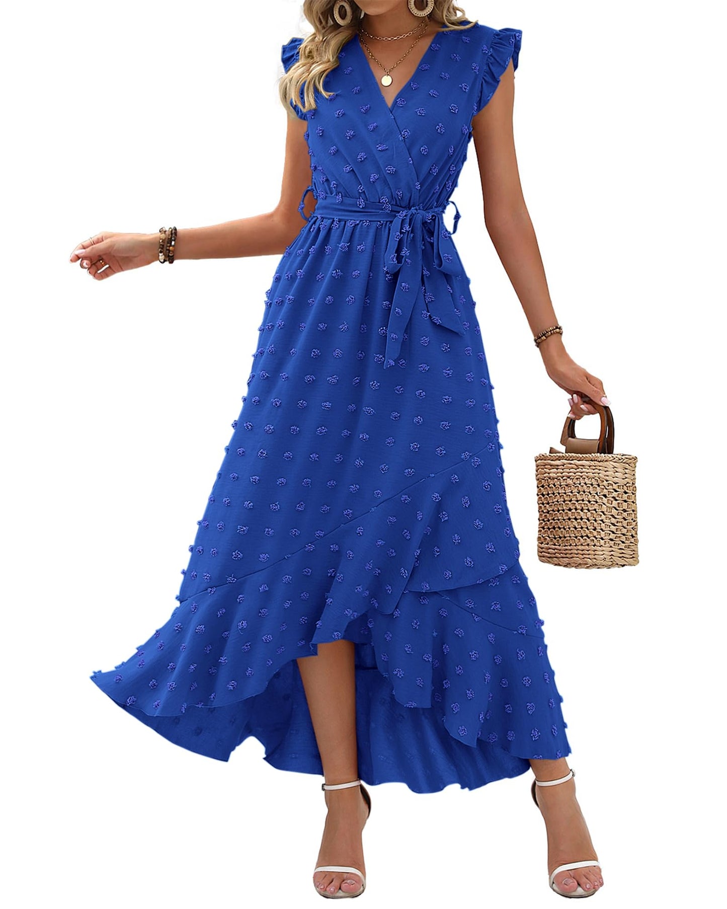 BTFBM Boho Dresses for Women 2026 Spring Fashion Cap Sleeve Swiss Dot Flowy Ruffle Beach Wedding Cocktail Maxi Dress *  #sponsored