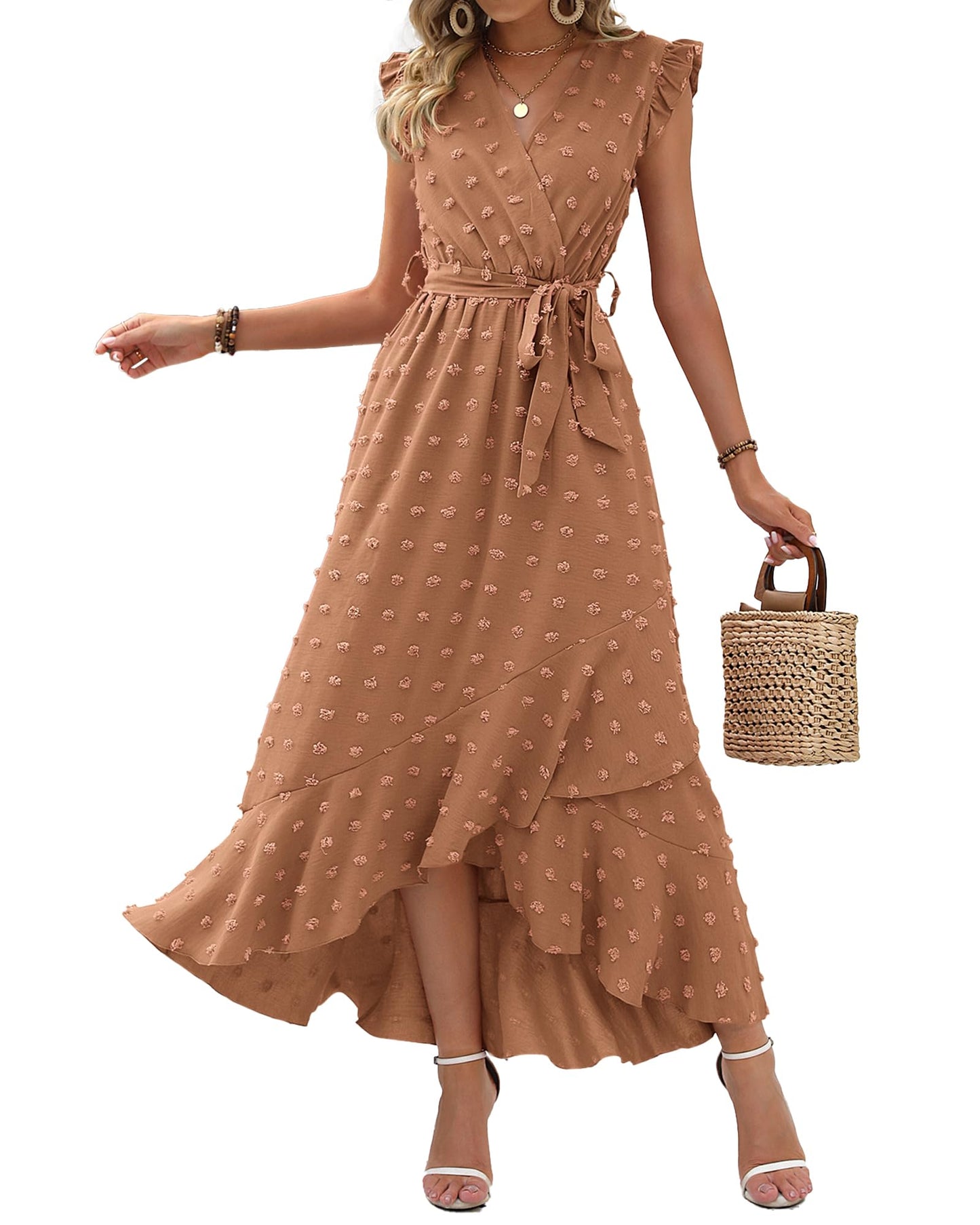 BTFBM Boho Dresses for Women 2026 Spring Fashion Cap Sleeve Swiss Dot Flowy Ruffle Beach Wedding Cocktail Maxi Dress *  #sponsored