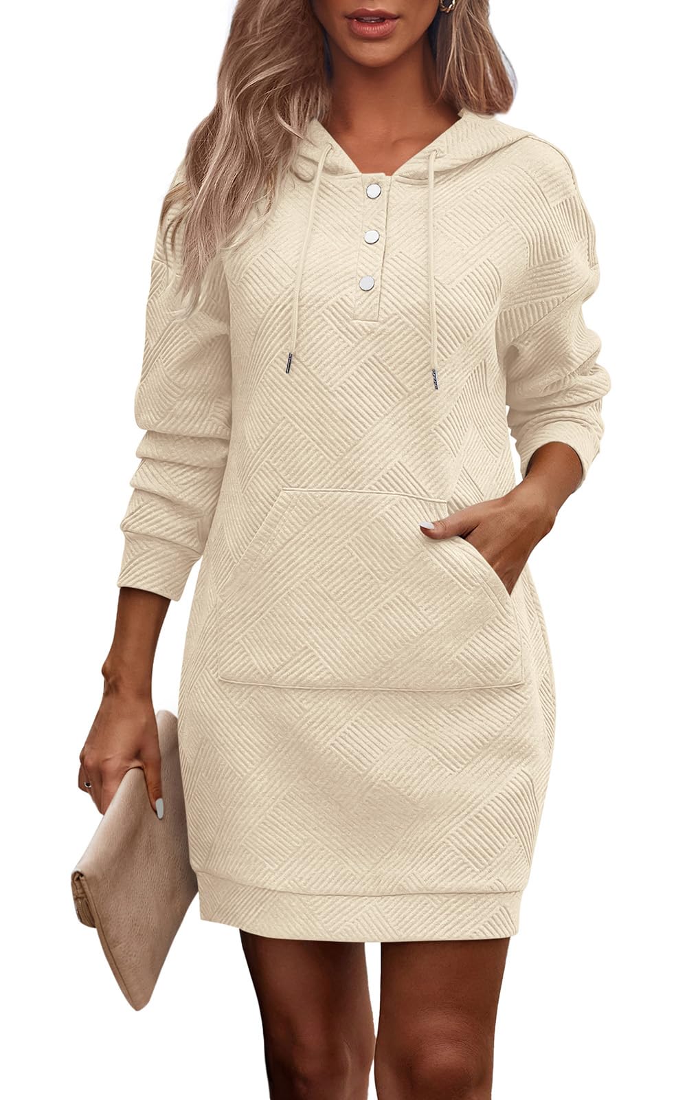 PRETTYGARDEN Womens Long Sleeve Hoodies Dress 2025 Fall Texture Button Oversized Sweatshirts Winter Dresses with pockets *  #sponsored