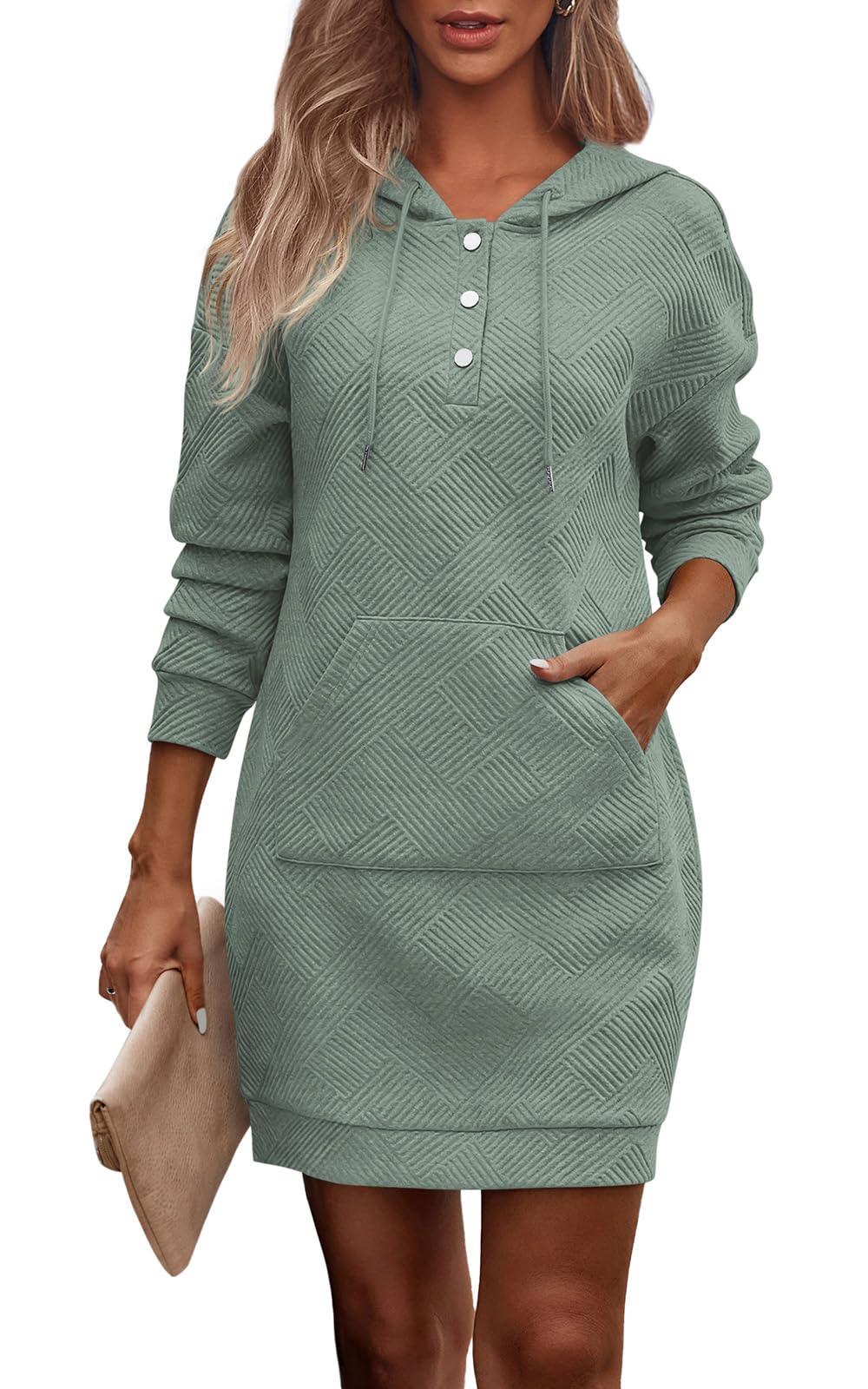 PRETTYGARDEN Womens Long Sleeve Hoodies Dress 2025 Fall Texture Button Oversized Sweatshirts Winter Dresses with pockets *  #sponsored