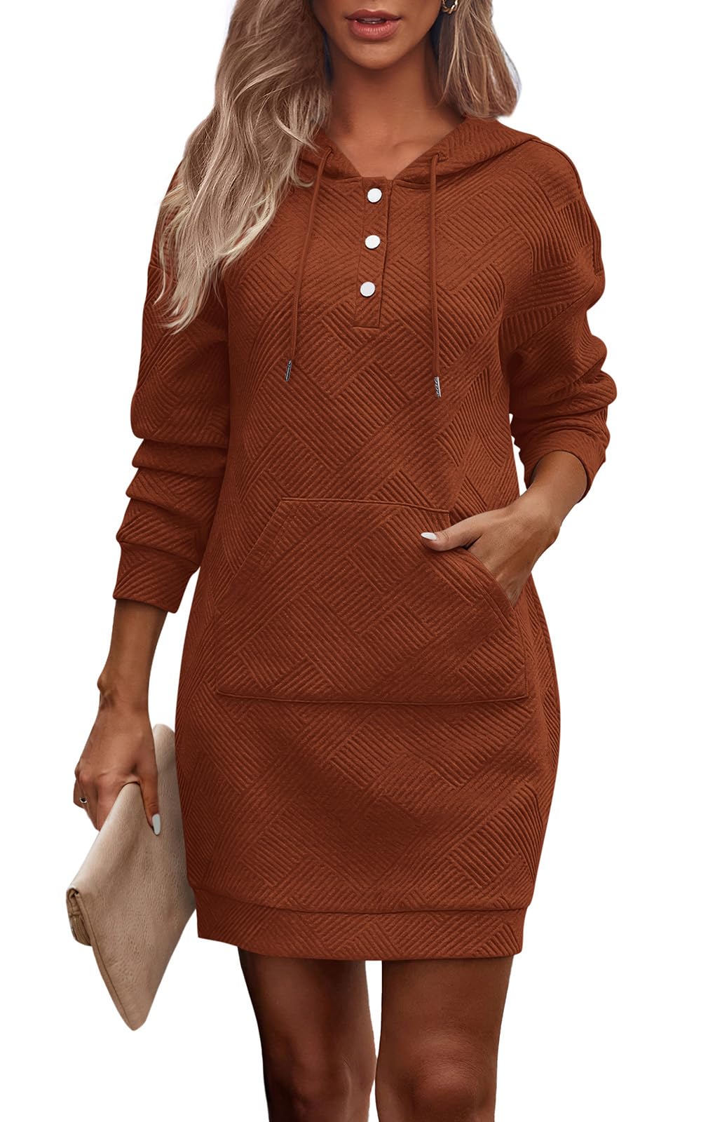 PRETTYGARDEN Womens Long Sleeve Hoodies Dress 2025 Fall Texture Button Oversized Sweatshirts Winter Dresses with pockets *  #sponsored